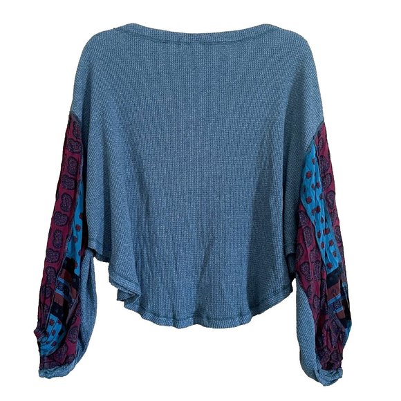 We The Free People Blossom Thermal Patchwork Balloon Sleeve Oversized Pullover S - Picture 3 of 11